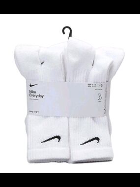 NIKE Dri-FIT Everyday Training 6-Pack Crew Socks Large (8-12) White